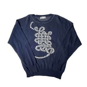 Vintage Andrea Fenzi Italy Men’s Crew Neck Pullover Sweater Blue Rope Sz‎ L 50